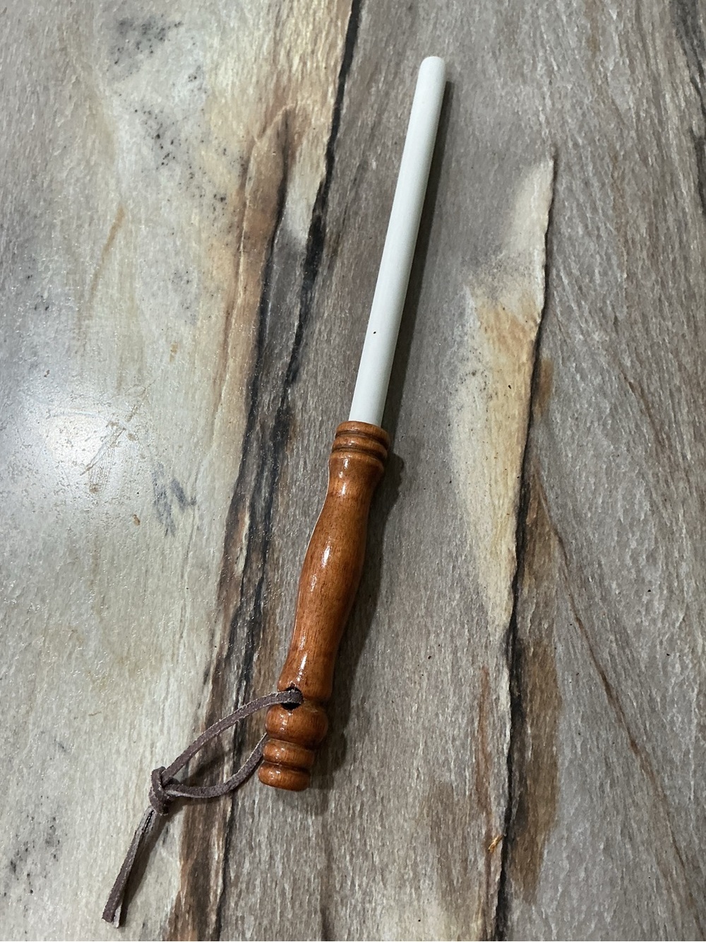 Vintage Ceramic Knife Sharpening Rod Japan 12” Wood Handle Honing Steel 7”